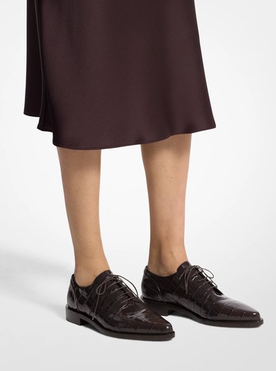 Annette Crocodile Embossed Patent Leather Oxford in CHOCOLATE | Michael Kors