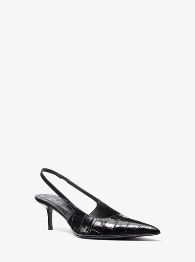 Emma Crocodile Embossed Leather Slingback Pump in BLACK | Michael Kors