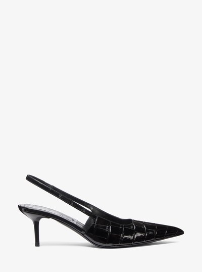 Emma Crocodile Embossed Leather Slingback Pump in BLACK | Michael Kors