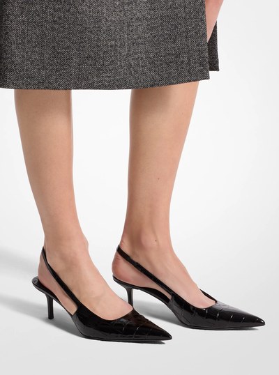 Emma Crocodile Embossed Leather Slingback Pump in BLACK | Michael Kors