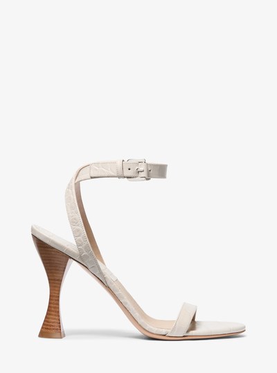 Bianca Crocodile Embossed Leather Sandal in OYSTER | Michael Kors