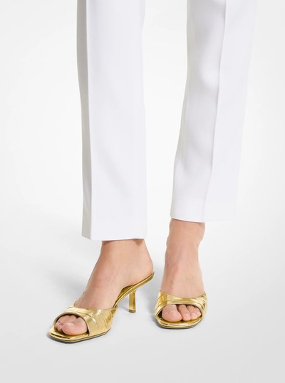 Anita Metallic Crocodile Embossed Sandals in GOLD | Michael Kors