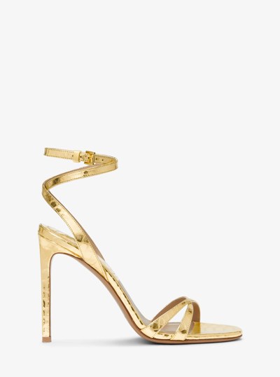Chrissy Metallic Python Embossed Leather Sandal in GOLD | Michael Kors