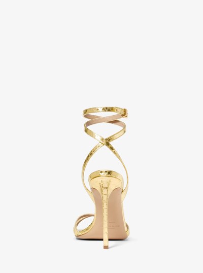Chrissy Metallic Python Embossed Leather Sandal in GOLD | Michael Kors
