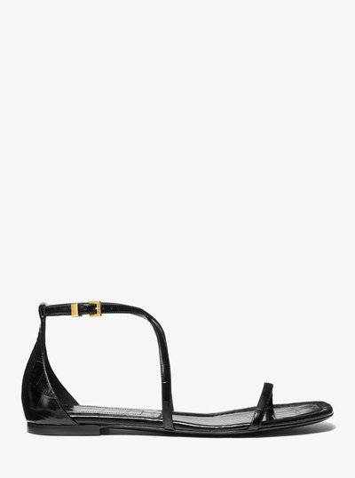 Polly Crocodile Embossed Leather Sandal in BLACK | Michael Kors