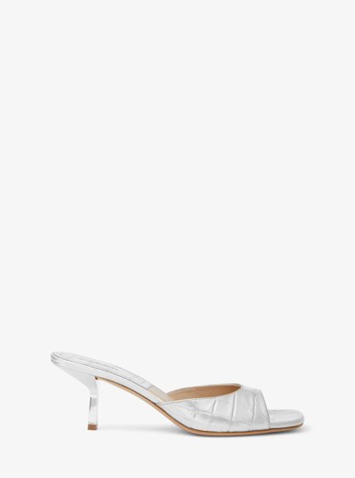 Anita Metallic Crocodile Embossed Leather Sandal in SILVER | Michael Kors