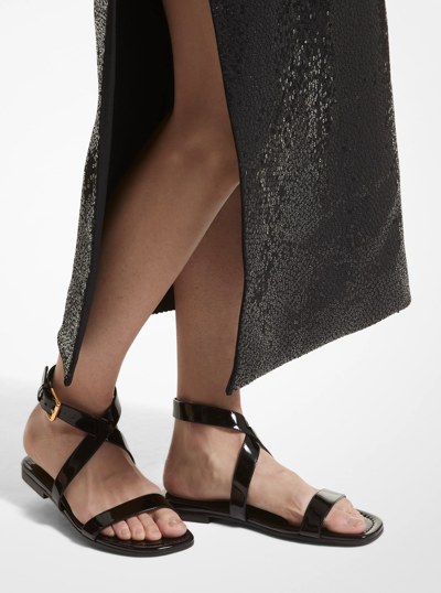 Bridgette Patent Leather Sandal in BLACK | Michael Kors