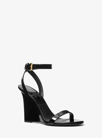 Claudia Patent Leather Wedge Sandal in BLACK | Michael Kors