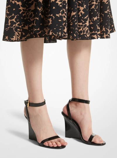 Claudia Patent Leather Wedge Sandal in BLACK | Michael Kors