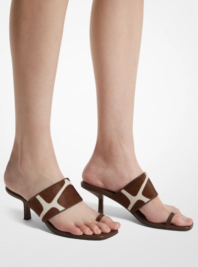 Dionne Giraffe Print Calf Hair Sandal in NUTMEG/OPTIC WHITE | Michael Kors