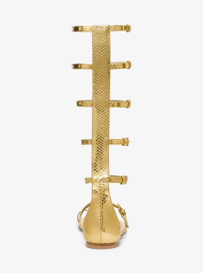 Juliette Metallic Python Embossed Leather Gladiator Sandal in GOLD | Michael Kors
