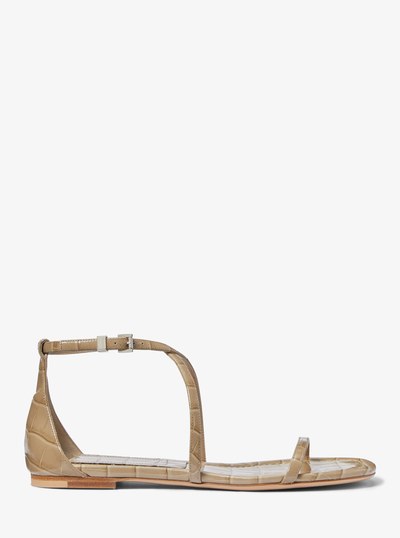 Polly Crocodile Embossed Leather Sandal in SAND | Michael Kors