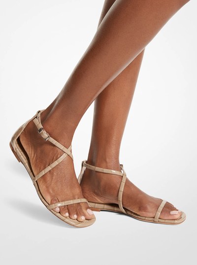 Polly Crocodile Embossed Leather Sandal in SAND | Michael Kors
