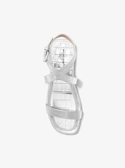 Bridgette Metallic Crocodile Embossed Leather Sandal