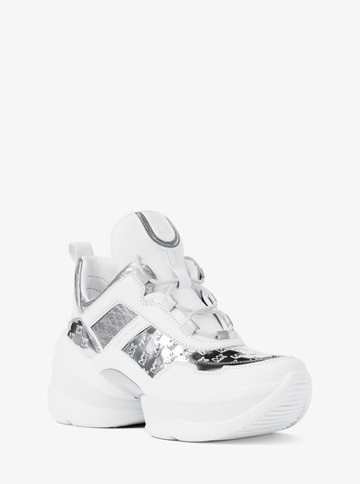 Olympia Mixed-Media Trainer in SILVER | Michael Kors