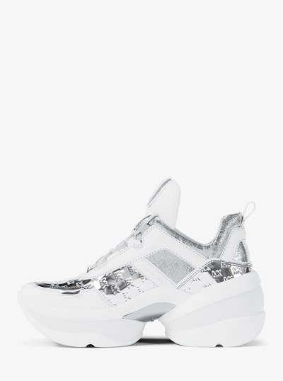 Olympia Mixed-Media Trainer in SILVER | Michael Kors