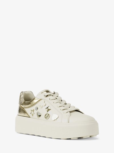 Romey Embellished Mixed-Media Platform Sneaker in PALE GOLD | Michael Kors