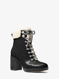 Lacy Faux Shearling Block Heel Boot
