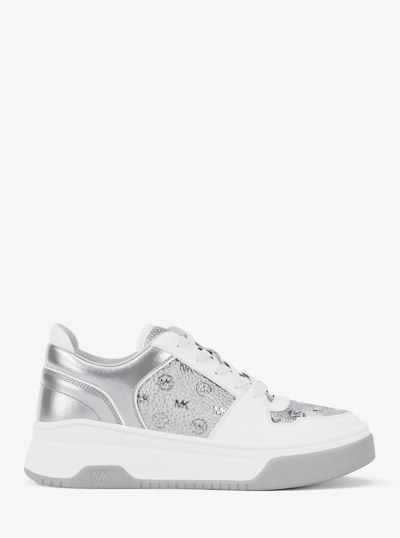 Lexi Metallic Embellished Logo Sneaker in SILVER | Michael Kors