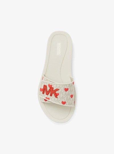 Palmer Printed Signature Logo Slide Sandal in CREAM | Michael Kors