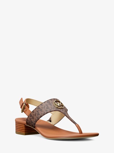 Hannah Signature Logo T-Strap Sandal in BROWN | Michael Kors