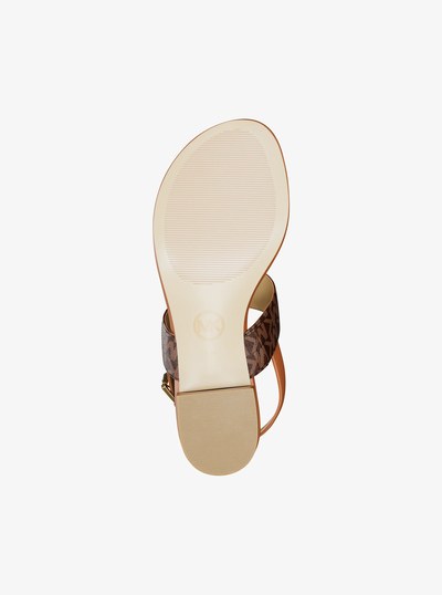 Hannah Signature Logo T-Strap Sandal in BROWN | Michael Kors
