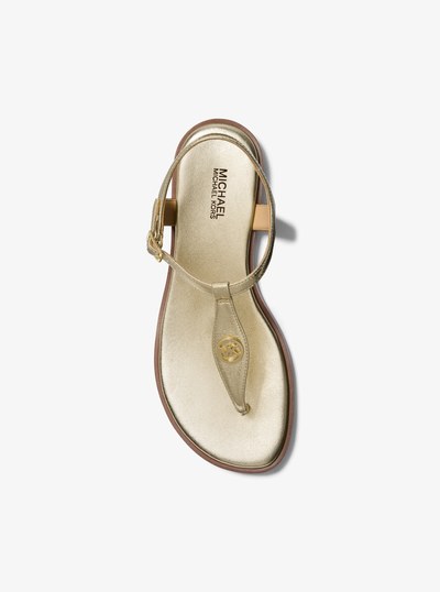 Mallory Metallic T-Strap Sandal in PALE GOLD | Michael Kors