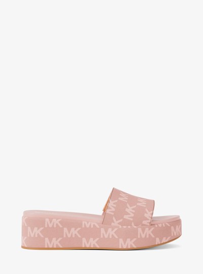 Sadler Logo Jacquard Platform Slide Sandal in PWDRBLSH WSH | Michael Kors