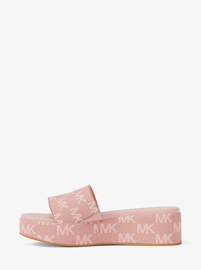 Sadler Logo Jacquard Platform Slide Sandal in PWDRBLSH WSH | Michael Kors