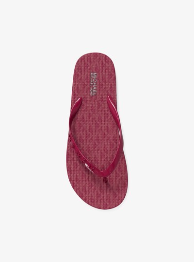 Signature Logo Flip Flops in DK RASPBERRY | Michael Kors