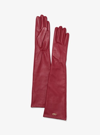 Leather Opera Gloves in DEEP RED | Michael Kors