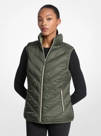 Chevron Quilted Logo Print and Nylon Packable Vest
