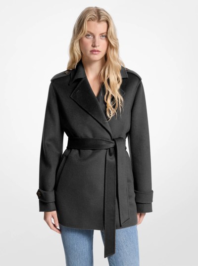 Wool Blend Belted Wrap Coat in BLACK | Michael Kors