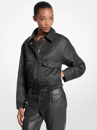 Nylon Cropped Reversible Bomber Jacket in BLACK | Michael Kors