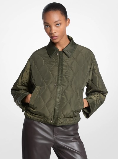 Nylon Cropped Reversible Bomber Jacket in IVY | Michael Kors