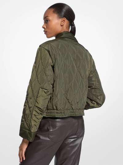 Nylon Cropped Reversible Bomber Jacket in IVY | Michael Kors