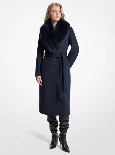 Faux Fur Trim Wool Blend Coat in MIDNIGHTBLUE | Michael Kors