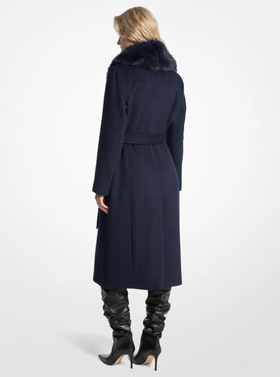 Faux Fur Trim Wool Blend Coat in MIDNIGHTBLUE | Michael Kors