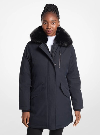Faux Fur Trim Woven Hooded Coat