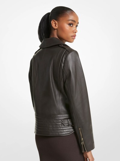Leather Moto Jacket in CHOCOLATE | Michael Kors