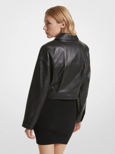 Leather Cropped Jacket in BLACK | Michael Kors