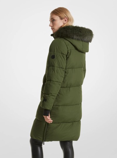 Faux Fur Trim Quilted Puffer Coat