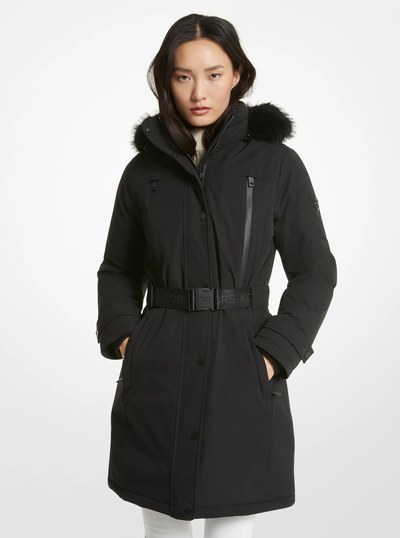 Faux Fur Trim Belted Parka in BLACK | Michael Kors