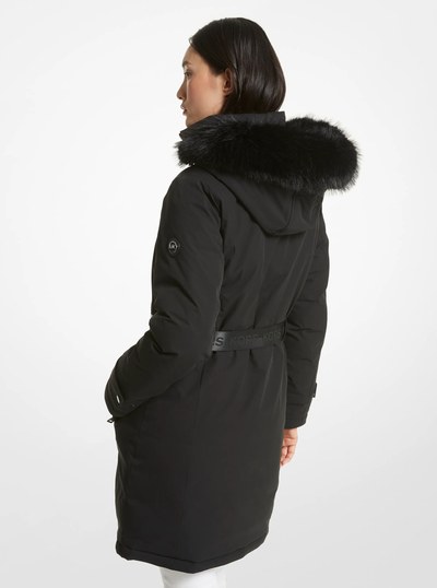 Faux Fur Trim Belted Parka in BLACK | Michael Kors