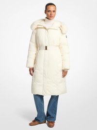 Faux Fur Trim Belted Coat