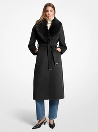 Faux Fur Trim Wool Blend Coat