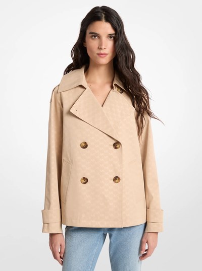 Logo Print Woven Cropped Trench Coat in BUFF | Michael Kors