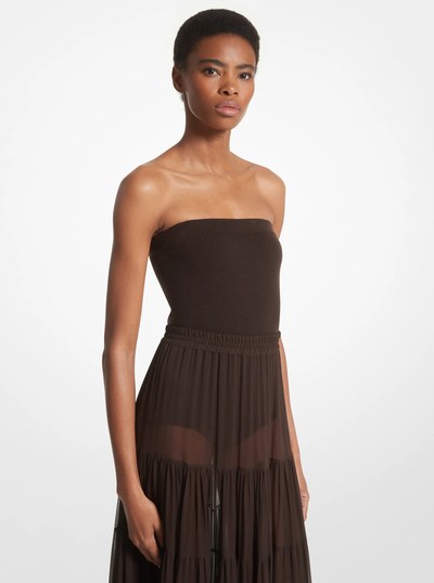Stretch Cashmere Strapless Bodysuit in CHOCOLATE | Michael Kors