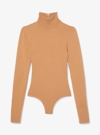 Stretch Cashmere Turtleneck Bodysuit in CAMEL | Michael Kors