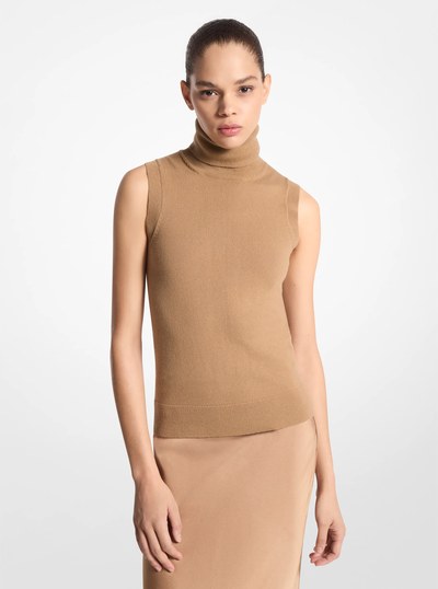 Cashmere Sleeveless Turtleneck in CAPPUCCINO | Michael Kors
